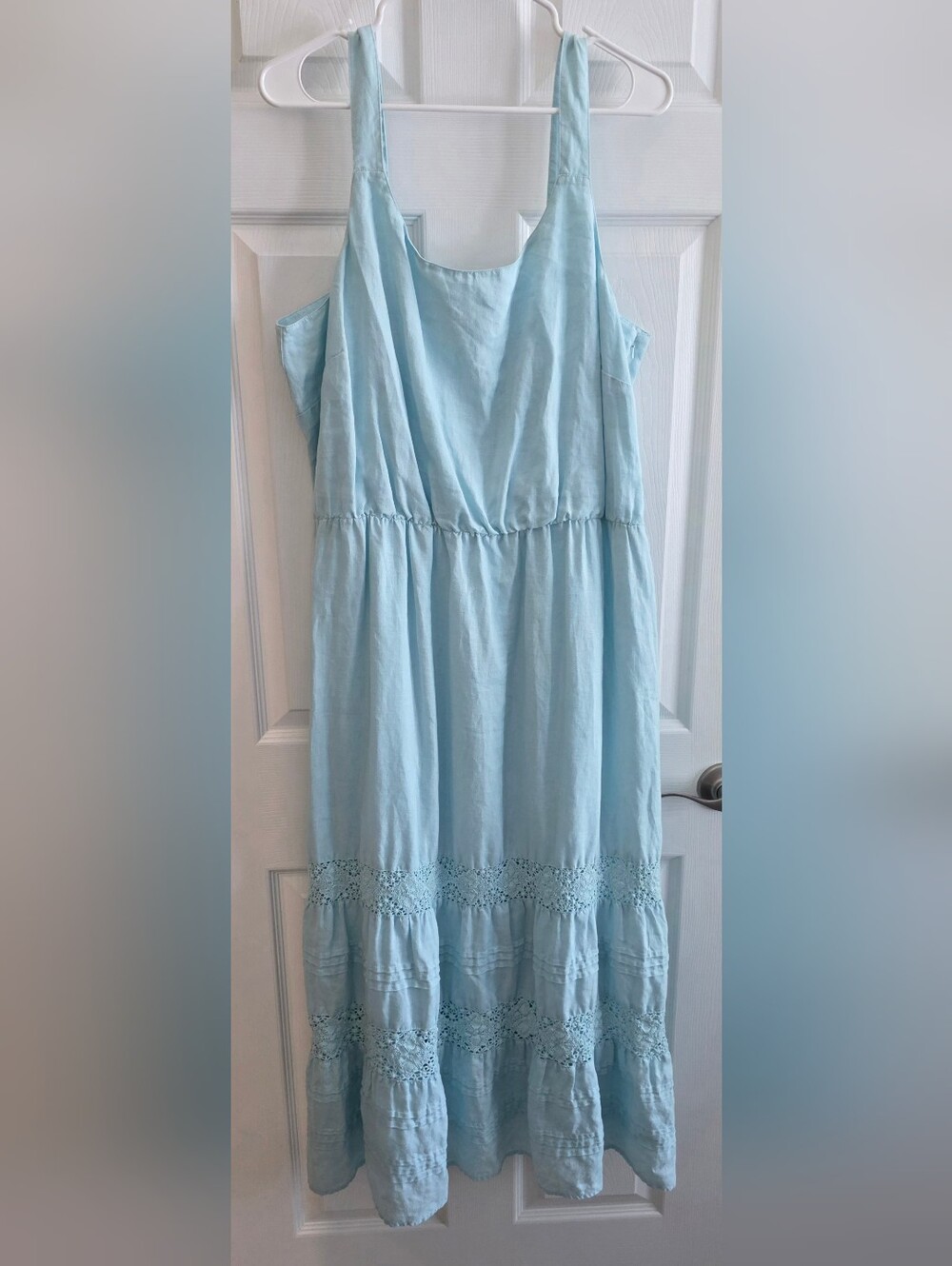 J Jill XL Linen Sundress Pale Blue Full Tired Skirt Lined